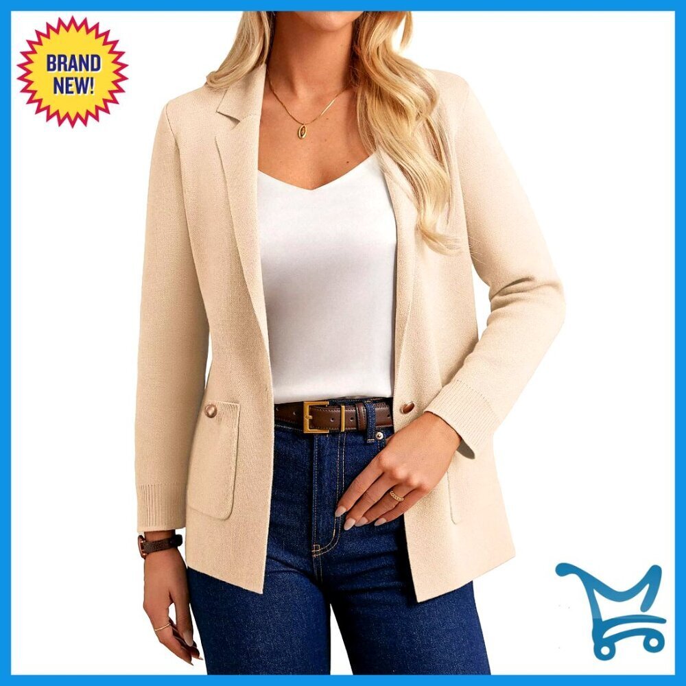 Long Sleeve Open Front Blazer Cardigan with Pockets, Business Casual
